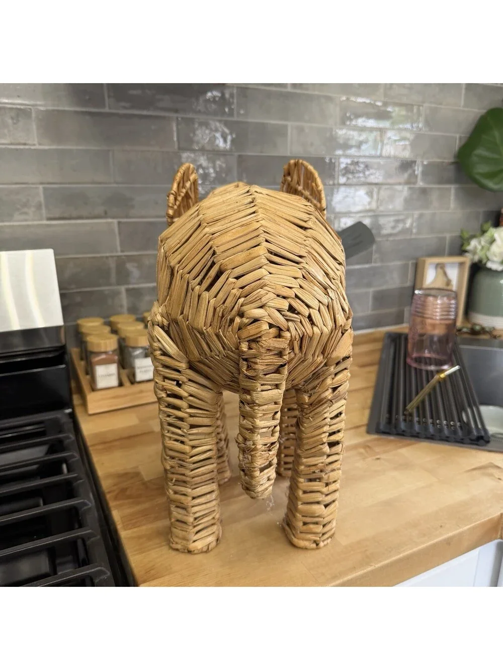 MCM 15” Woven Wicker Elephant Statue Decor Vintage Handmade Safari